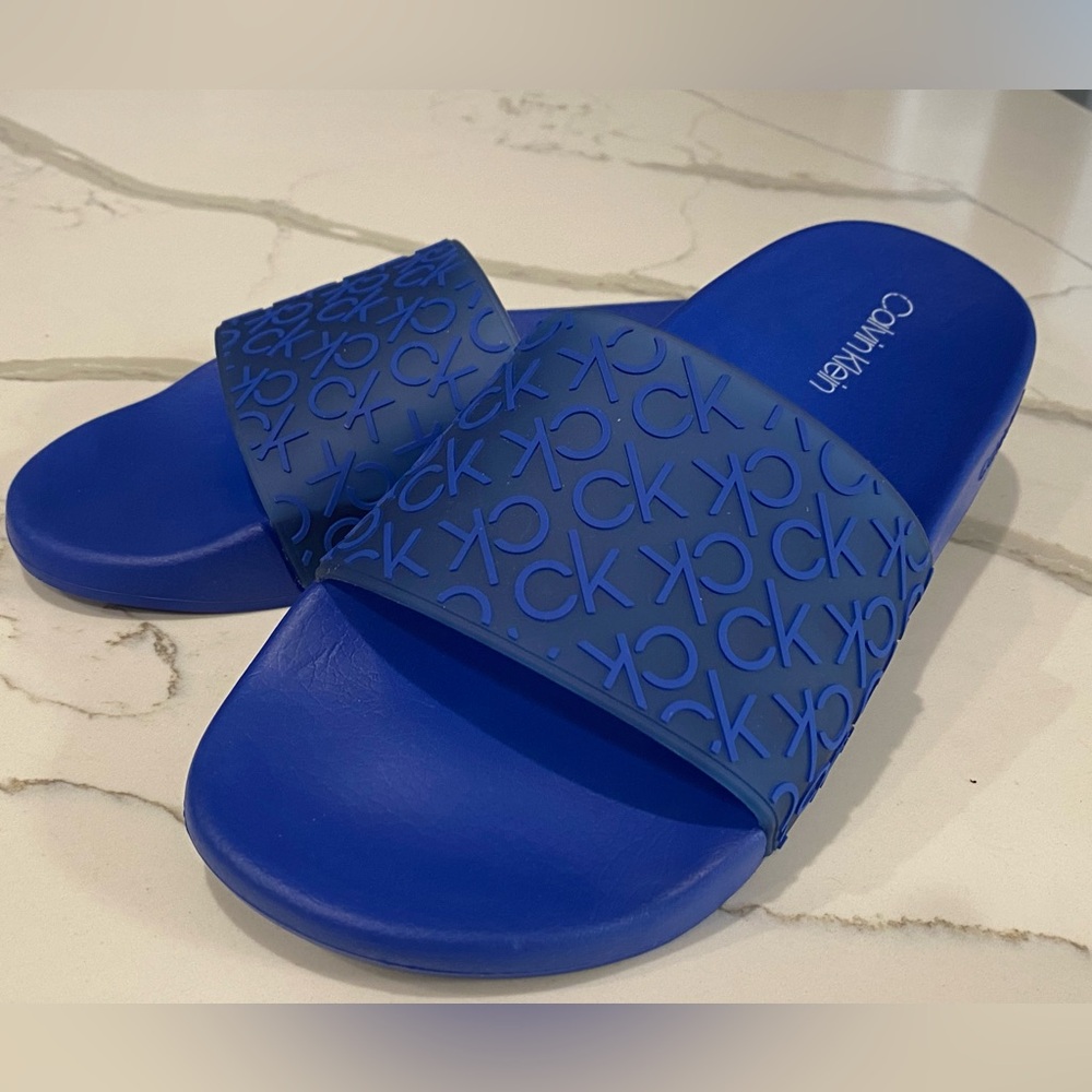 CALVIN KLEIN ALVA AUTHENTIC Mens size 9 Blue CLEAR SLIP ON SLIDES SANDALS